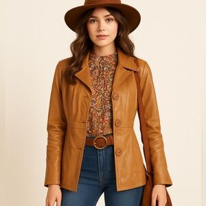 Excelled Collection Women's Tan Leather Jacket